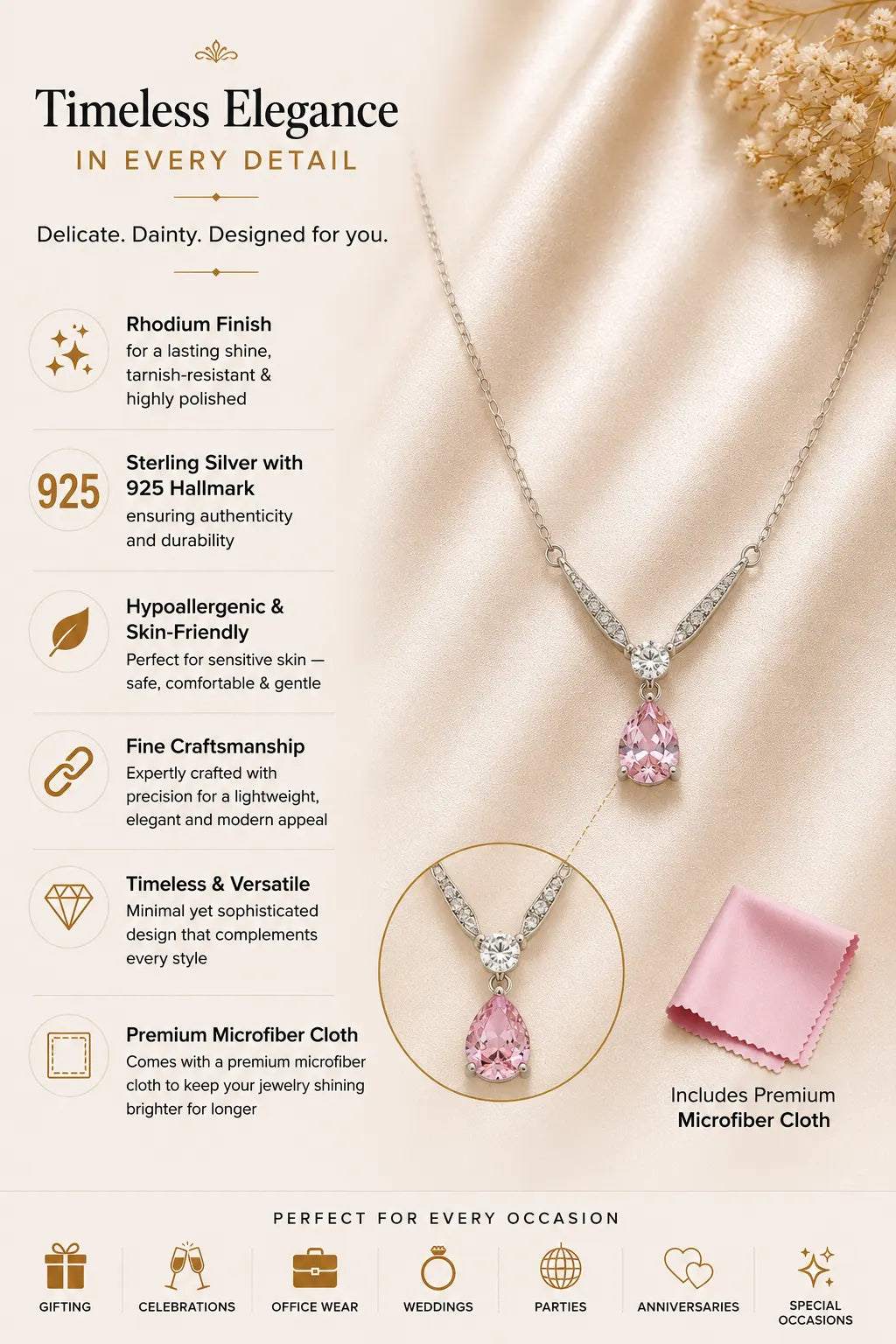 Desire Sakura Studded Rhodium Necklace 3