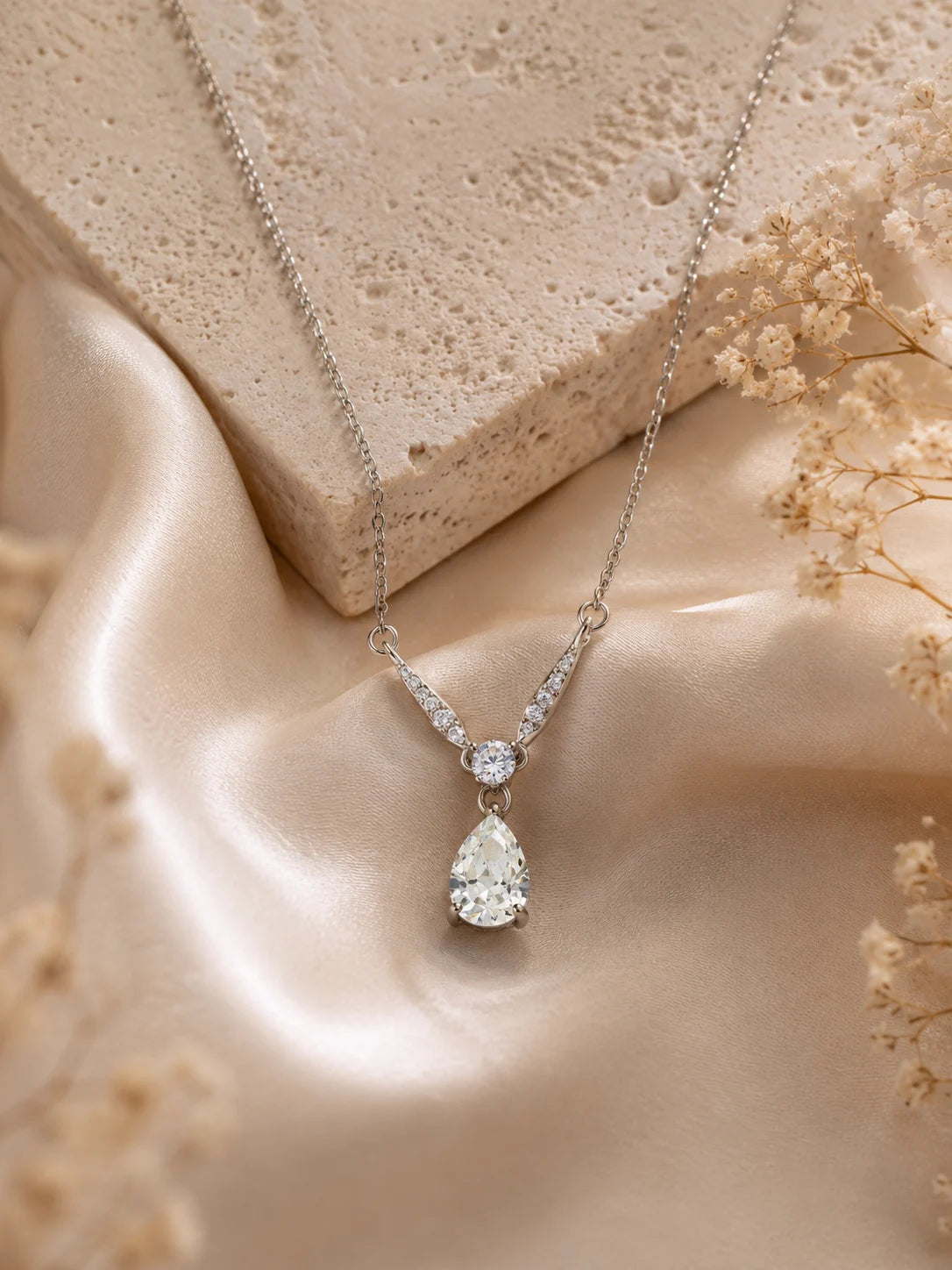Desire White Studded Rhodium Necklace 1