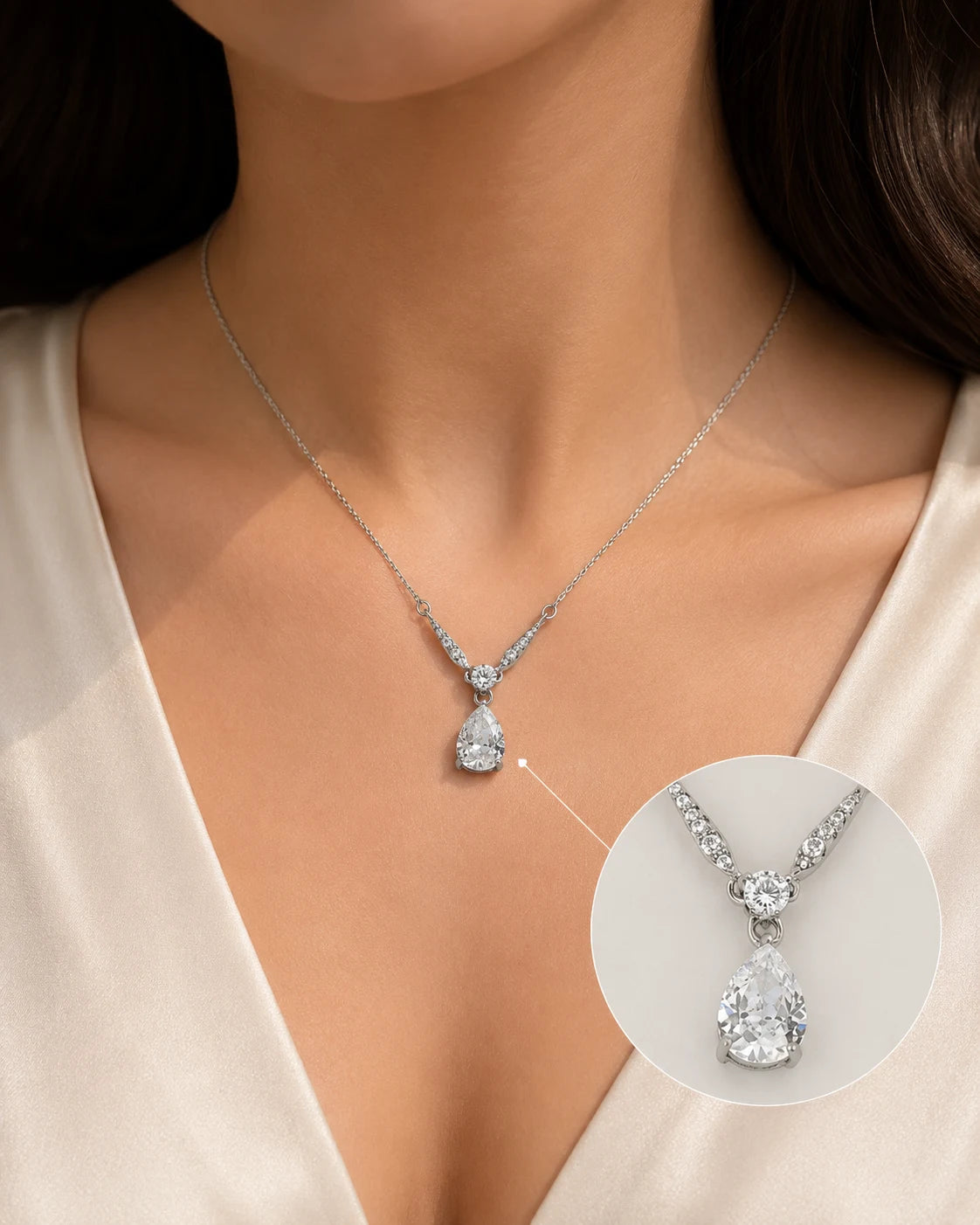 Desire White Studded Rhodium Necklace 2