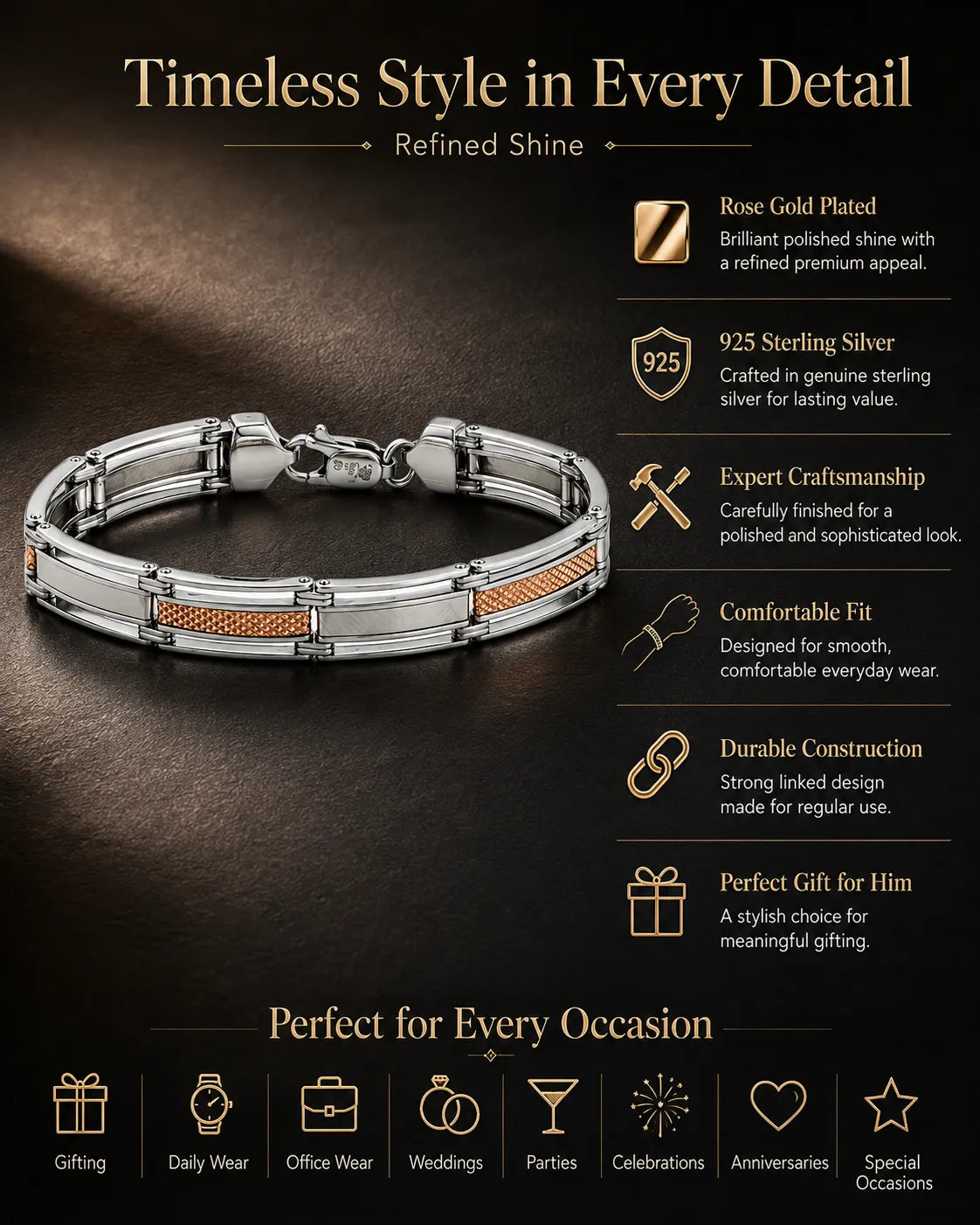 Disdain Rose Gold Plated Bracelet for Men 3
