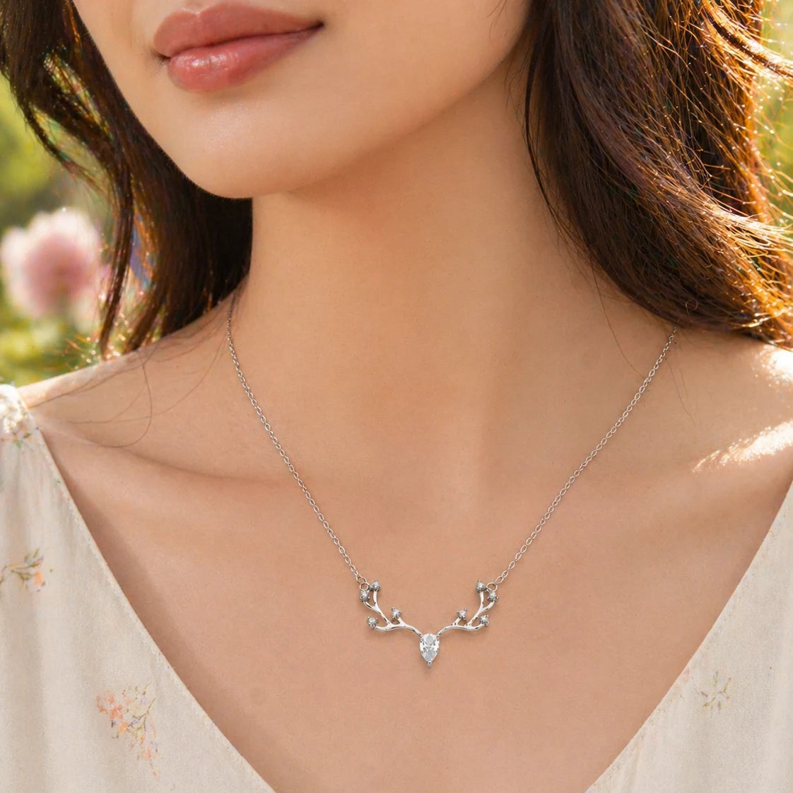 Doe-Eyed Rhodium Necklace 2
