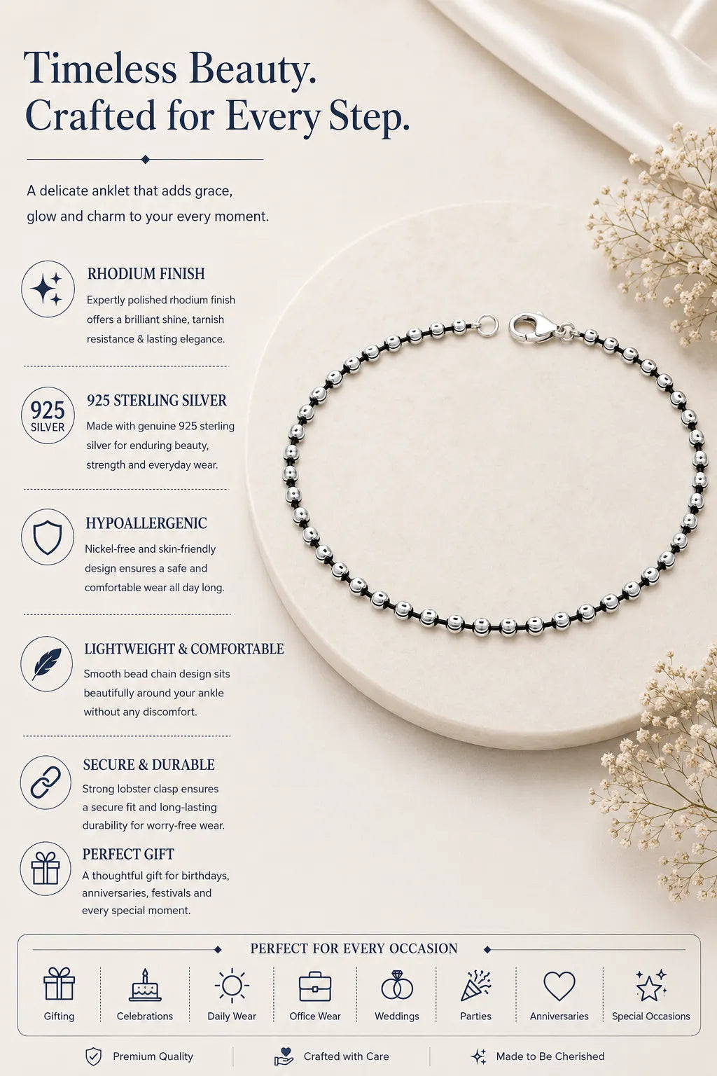 Droplets Minimal Rhodium Anklet 3