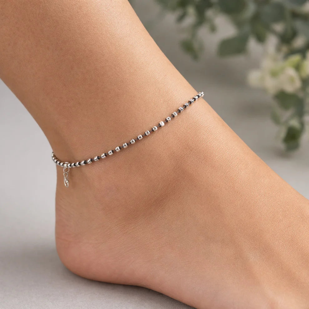 Droplets Minimal Rhodium Anklet 7