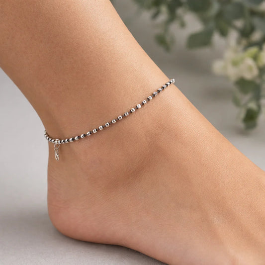 Droplets Minimal Rhodium Anklet 7