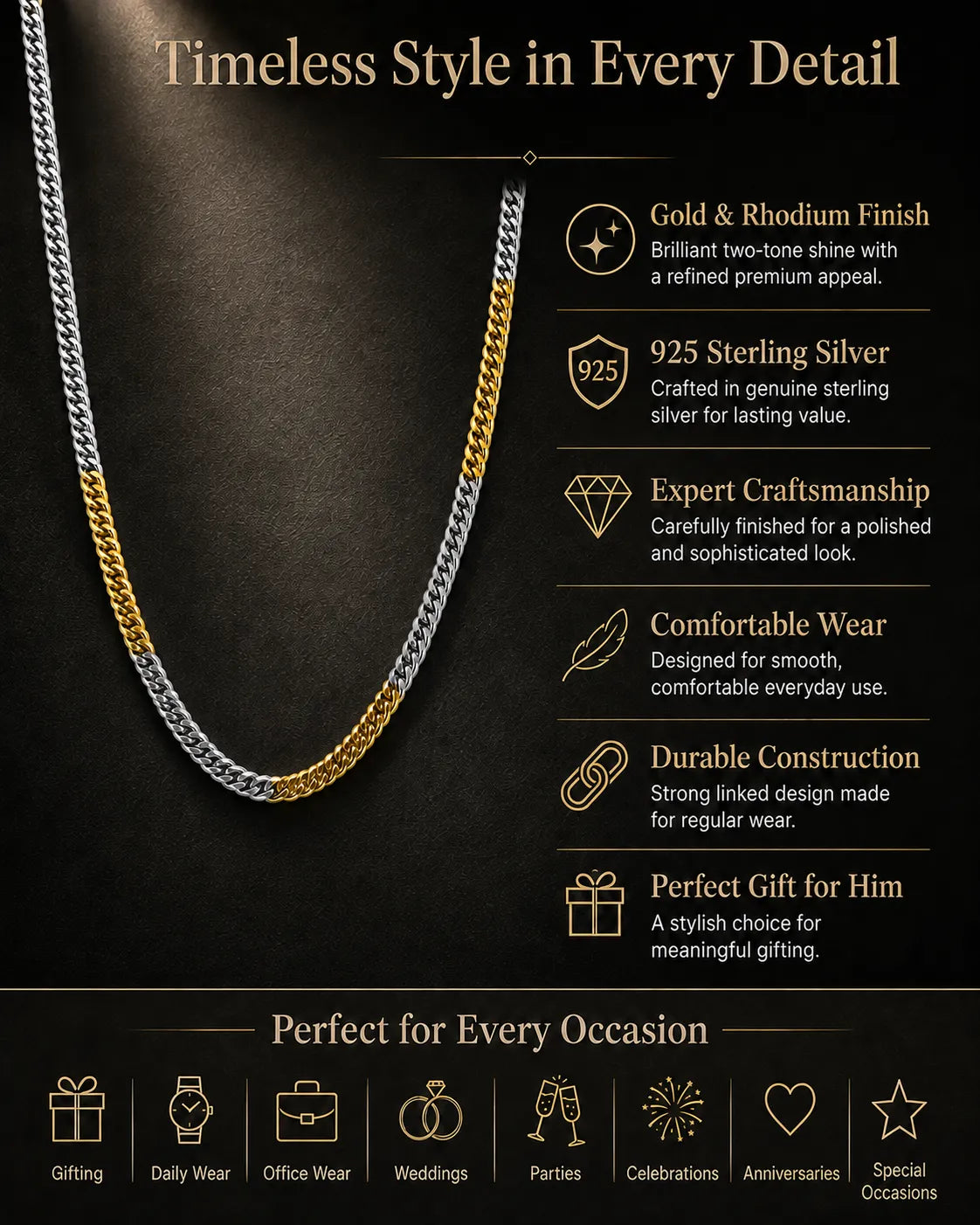 Duocore Gold & Rhodium Studded Chain for Men 3