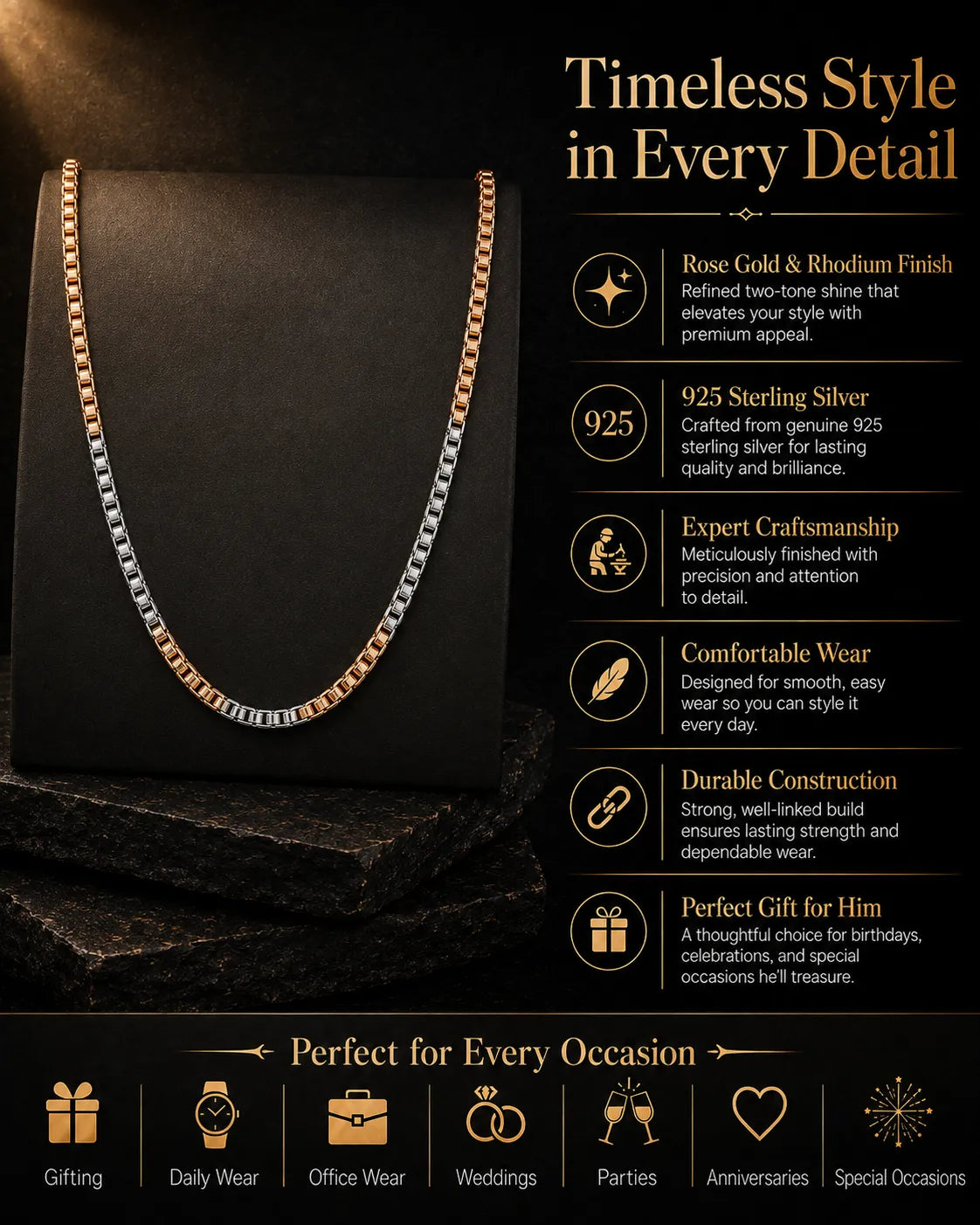 Duocore Rose Gold & Rhodium Chain for Men 3