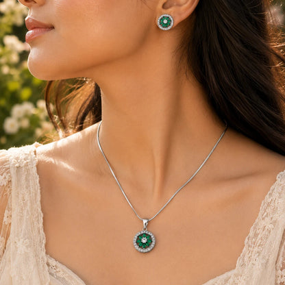 Emerald Blush Studded Pendant Set with Removable Square Snake Chain 2