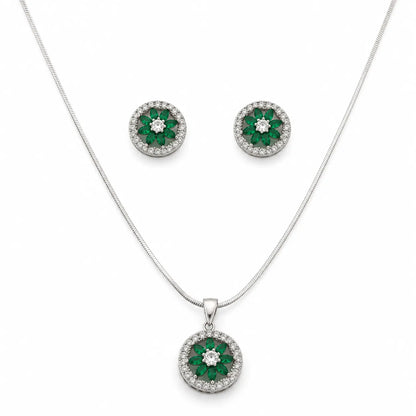 Emerald Blush Studded Pendant Set with Removable Square Snake Chain 3