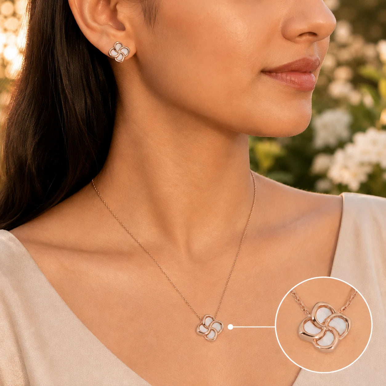 Enamour Rose Gold Pendant Set with Cable Chain 2