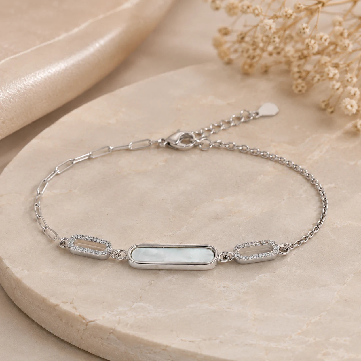 Engrada MOP Studded Rhodium Bracelet 1