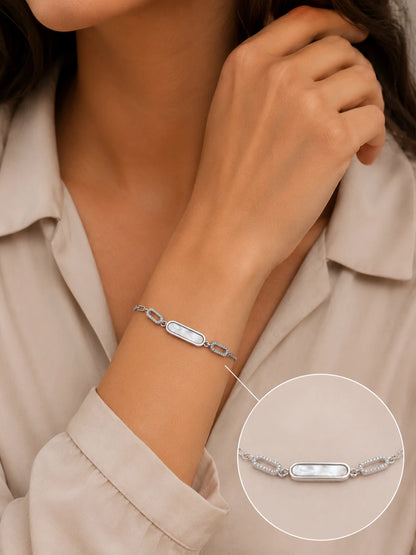 Engrada MOP Studded Rhodium Bracelet 2