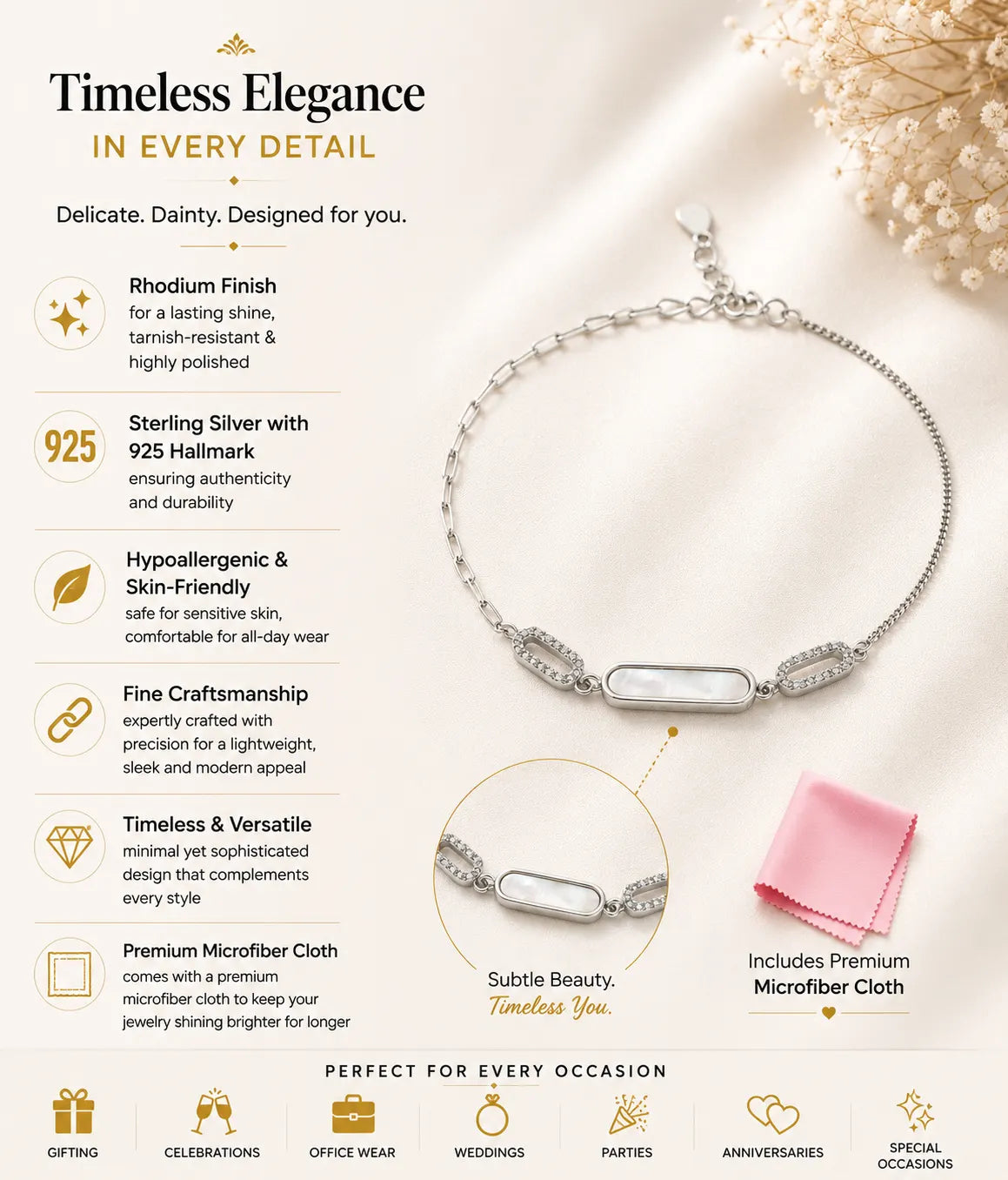 Engrada MOP Studded Rhodium Bracelet 3