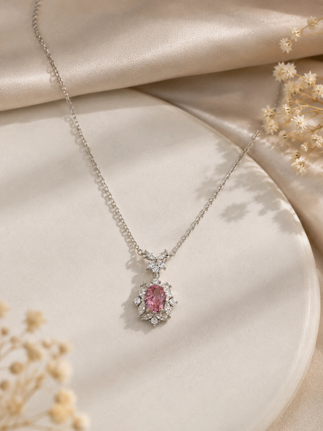 Ensemble Sakura Studded Rhodium Necklace 1