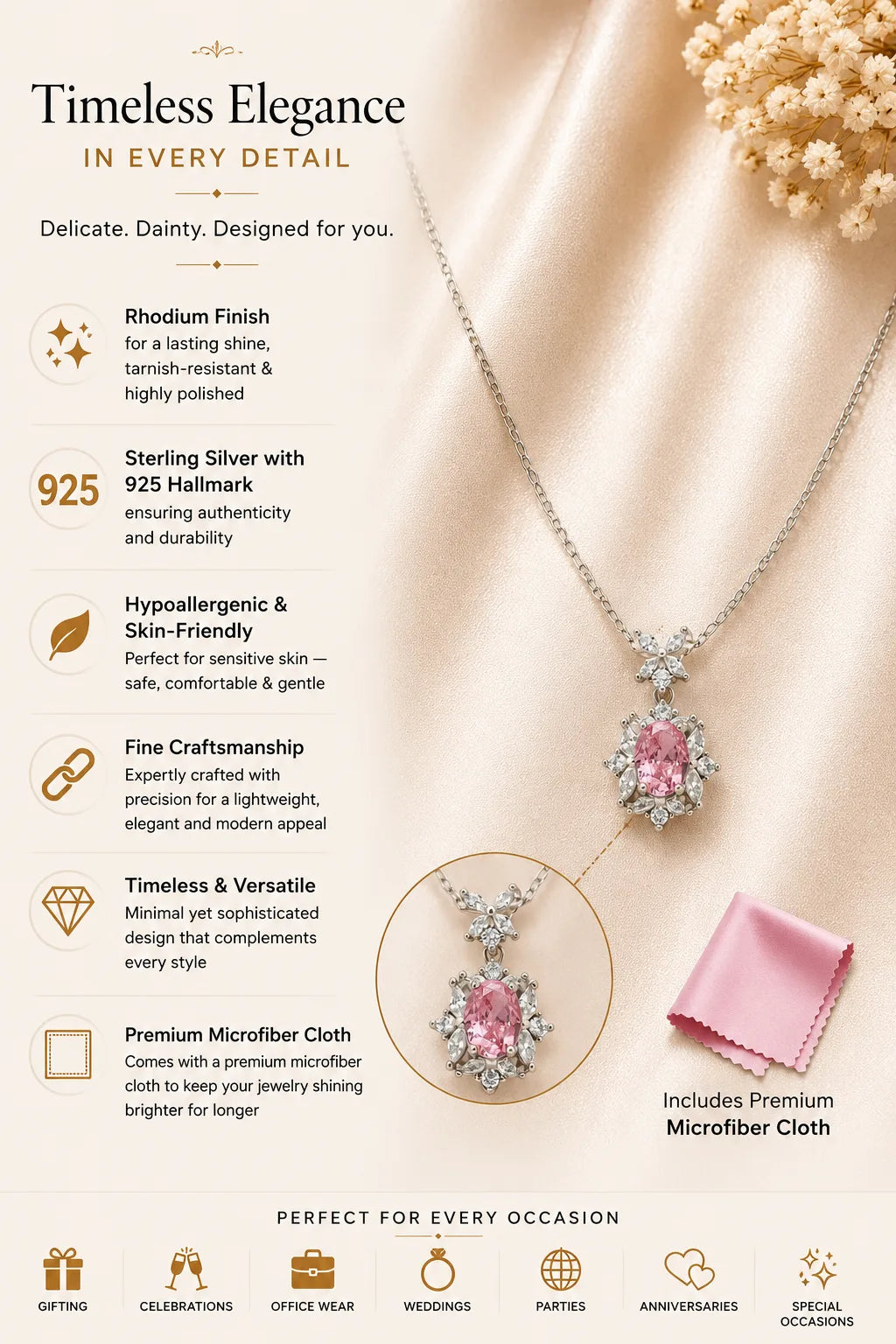 Ensemble Sakura Studded Rhodium Necklace 3