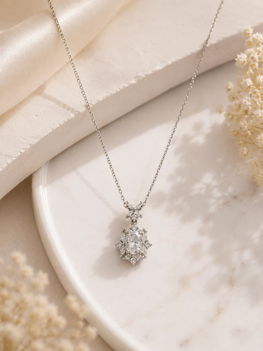 Ensemble White Studded Rhodium Necklace 1