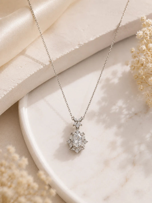 Ensemble White Studded Rhodium Necklace 1