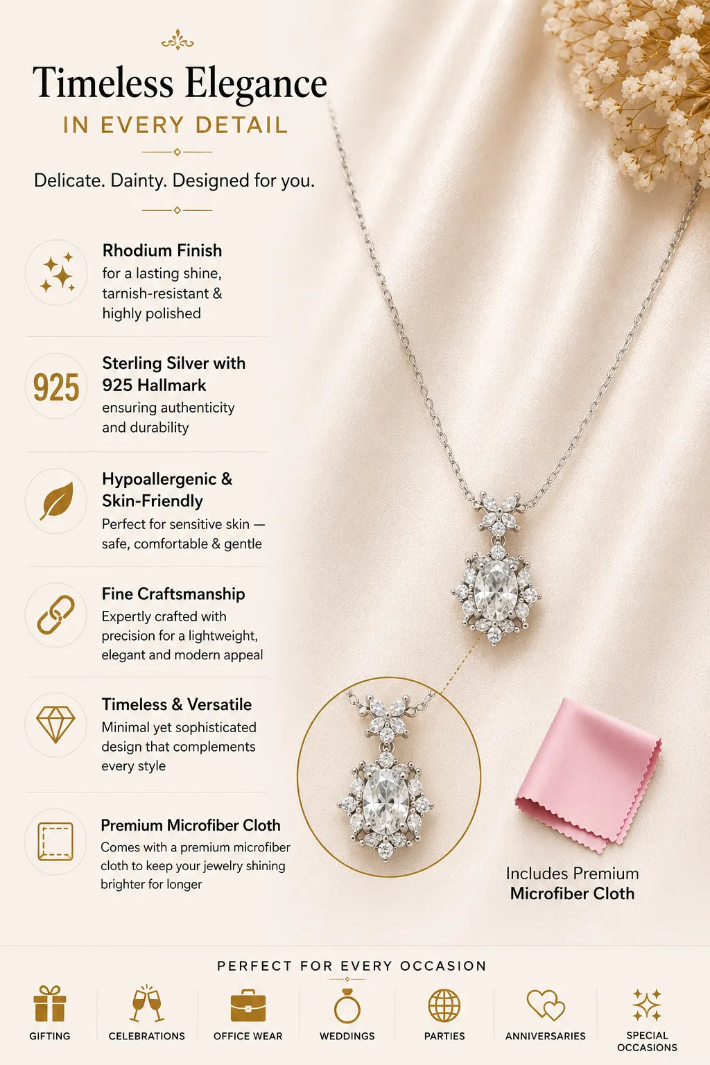Ensemble White Studded Rhodium Necklace 3