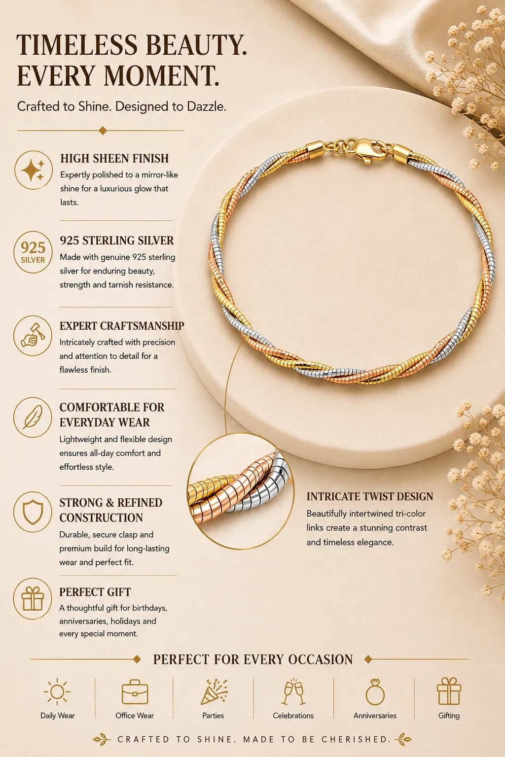 Entangled Tricolor Bracelet for Women 3