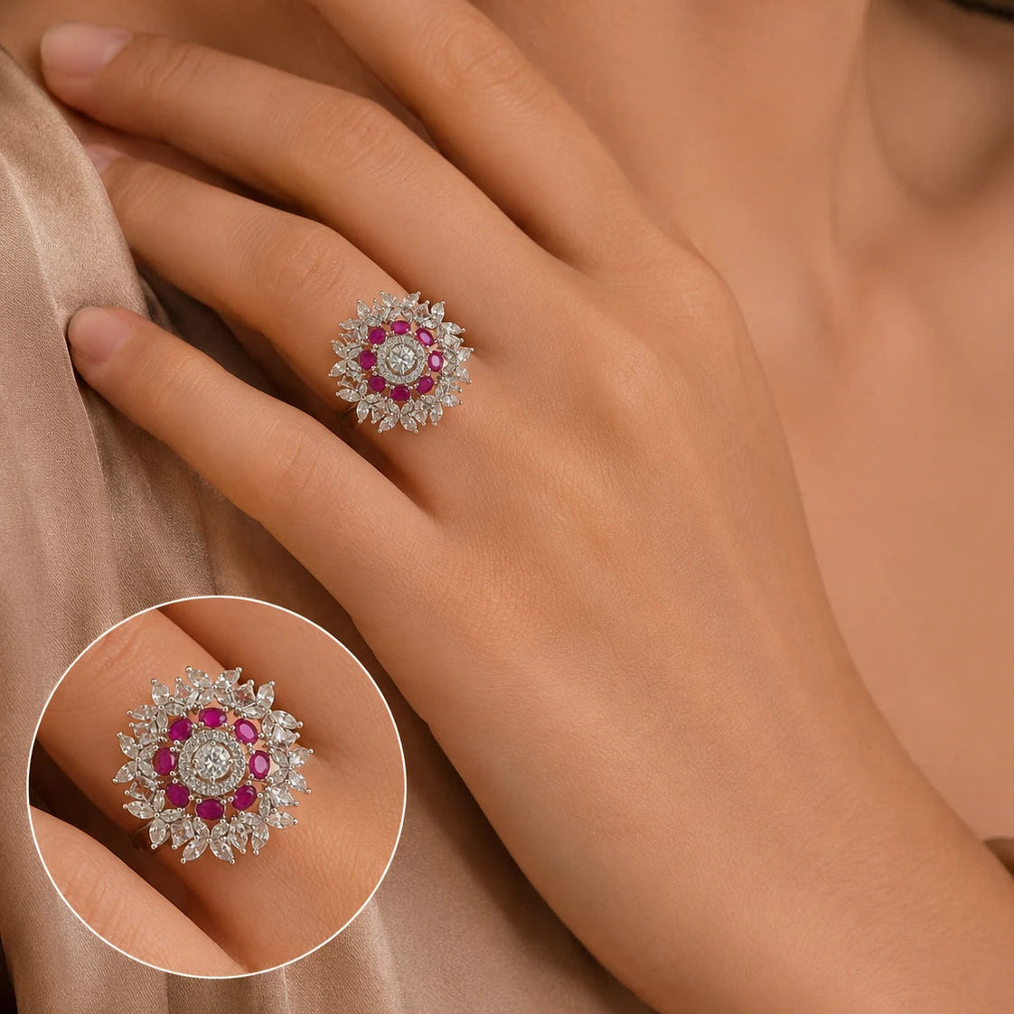 Equinox Adjustable Studded Cocktail Ring for Women 2