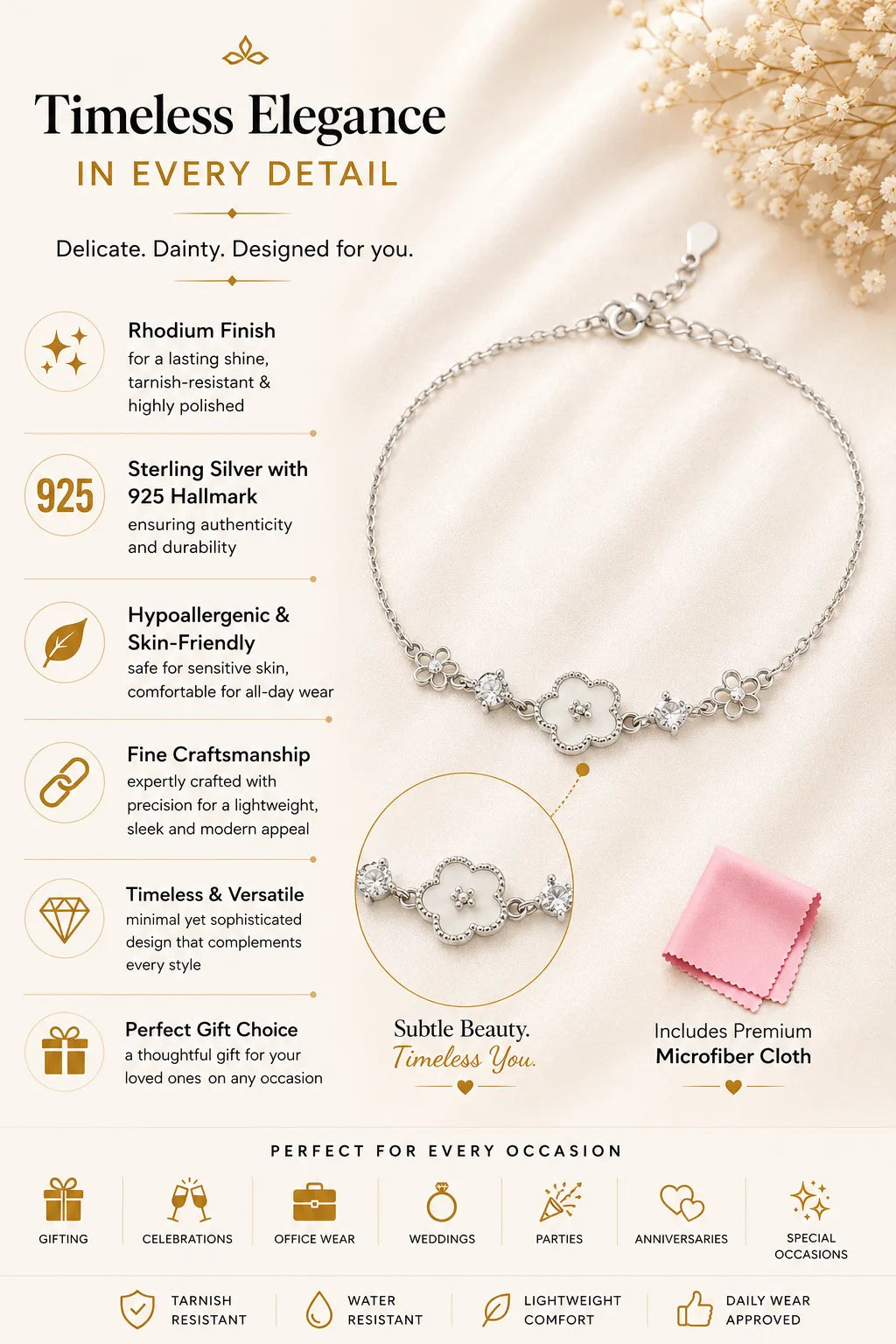 Essentia MOP Studded Rhodium Bracelet 3