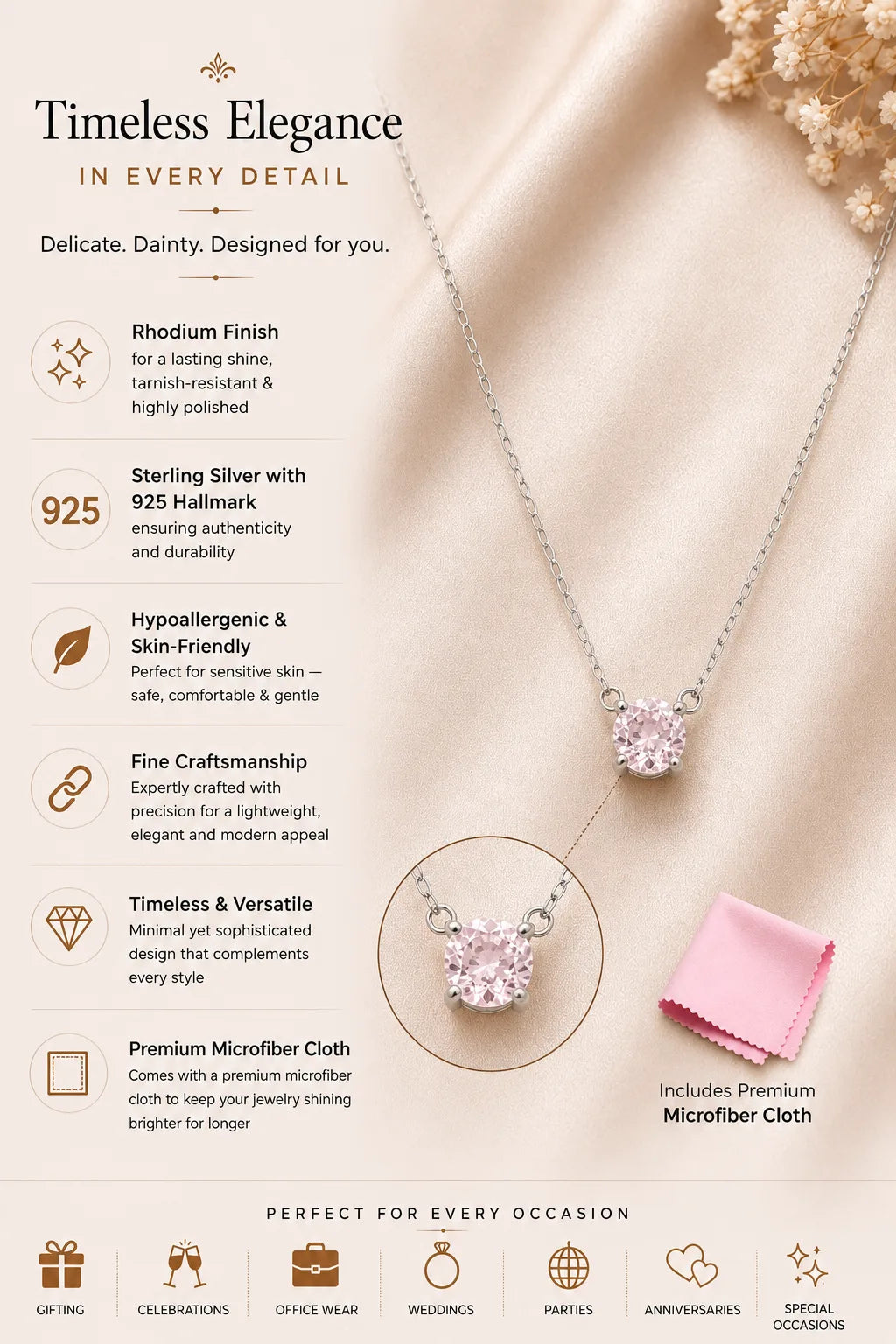 Expression Blush Studded Rhodium Necklace 3