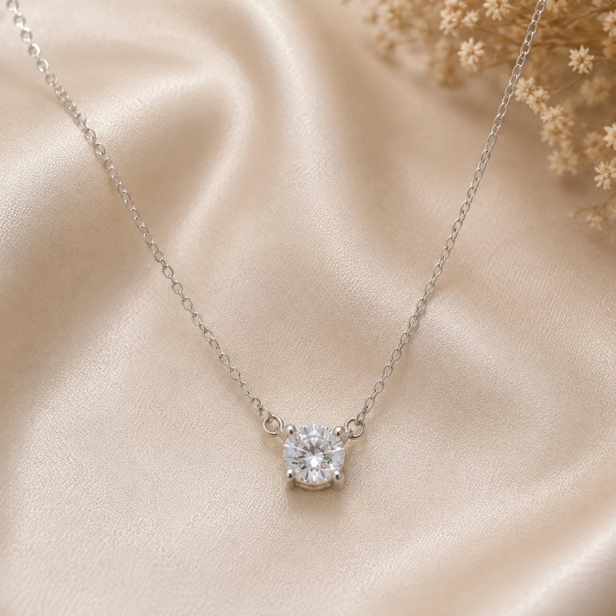Expression White Studded Rhodium Necklace 1