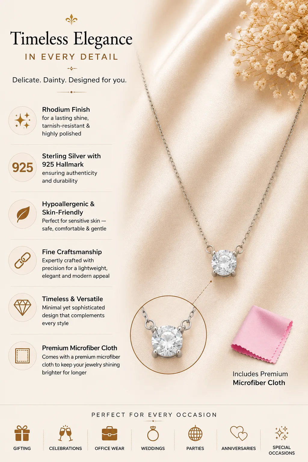 Expression White Studded Rhodium Necklace 3