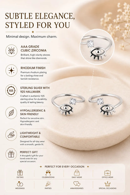 Eyes and Gems Rhodium Toe Rings 3