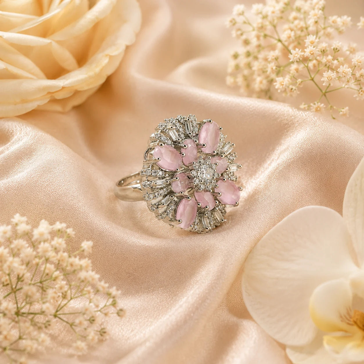 Flora Adjustable Studded Cocktail Ring for Women 1