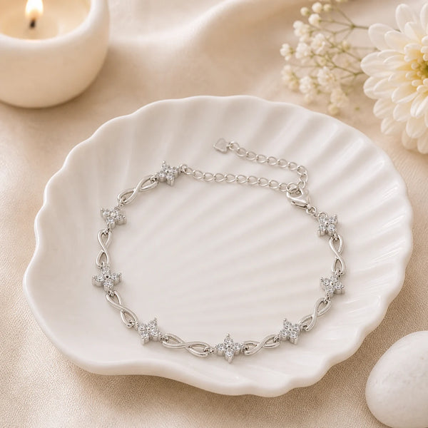 Flowerstrip Studded Rhodium Bracelet for Women 1