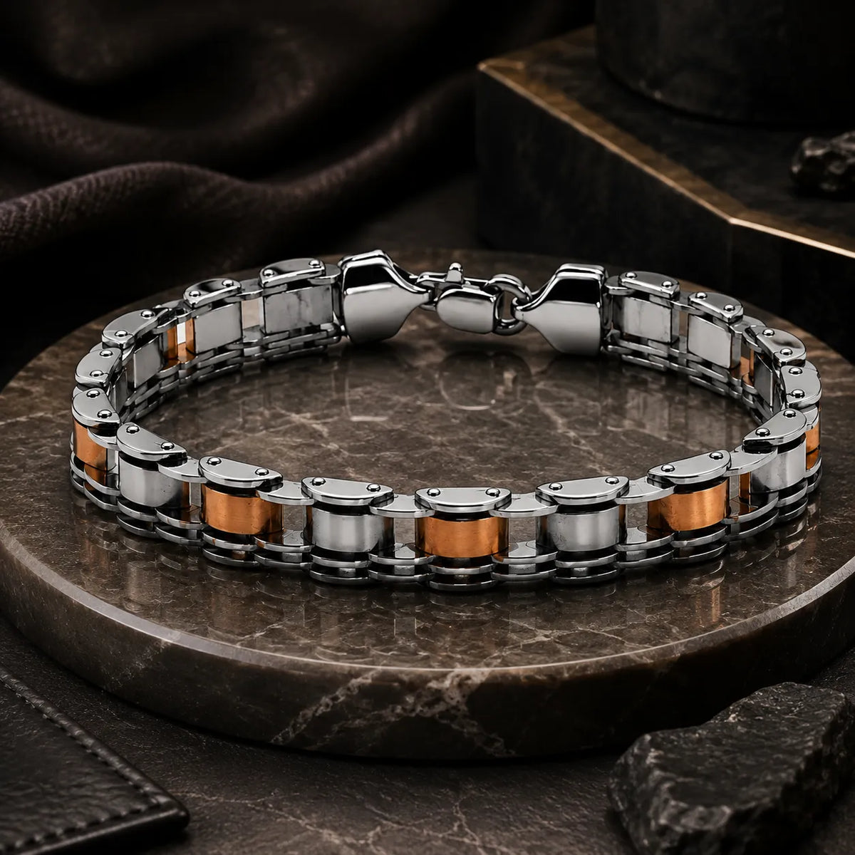 Forge Line Rose Gold & Rhodium Bracelet for Men 1