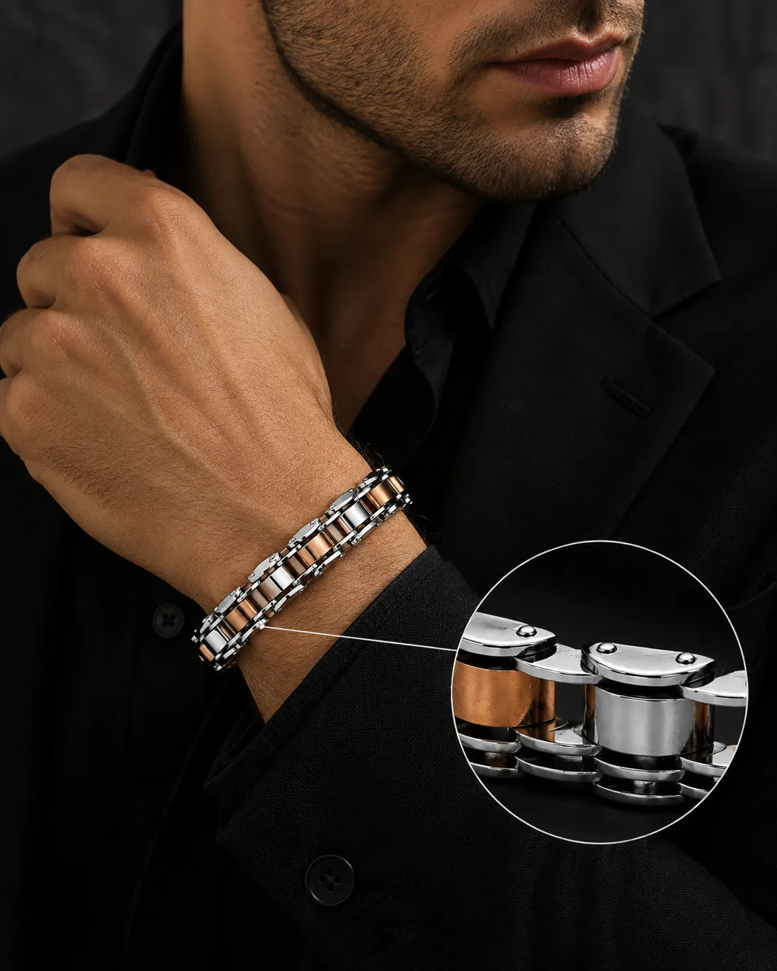 Forge Line Rose Gold & Rhodium Bracelet for Men 2