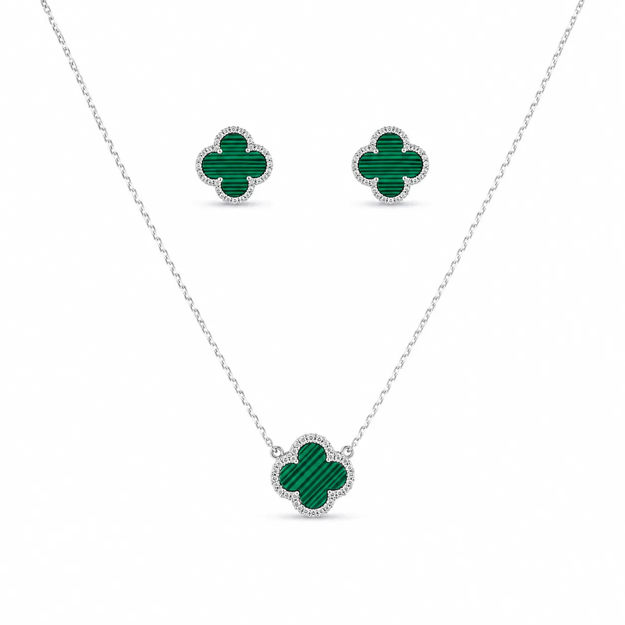 Four Leaf Luck Rhodium Pendant Set with Cable Chain 3