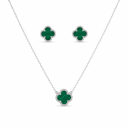 Four Leaf Luck Rhodium Pendant Set with Cable Chain 3