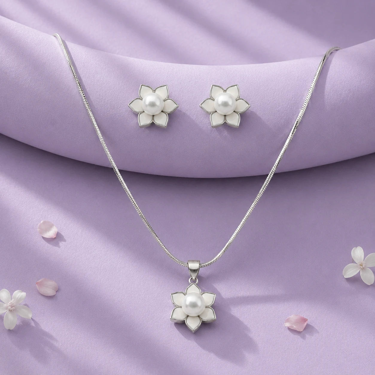 Gentle Pearl Pendant Set with Removable Snake Chain 1