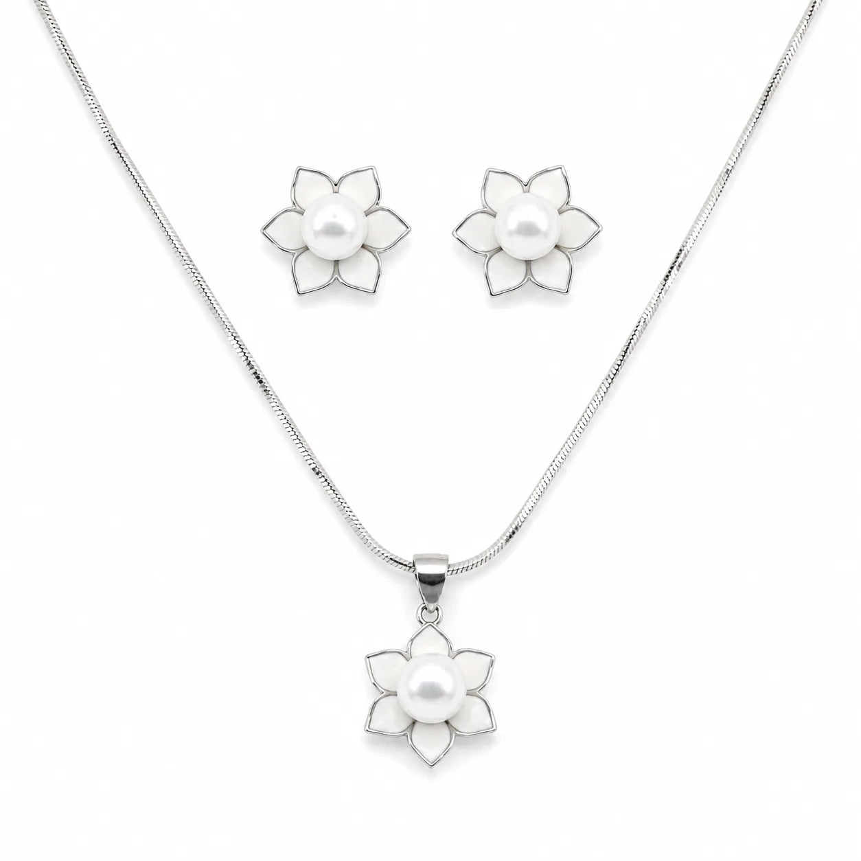 Gentle Pearl Pendant Set with Removable Snake Chain 3