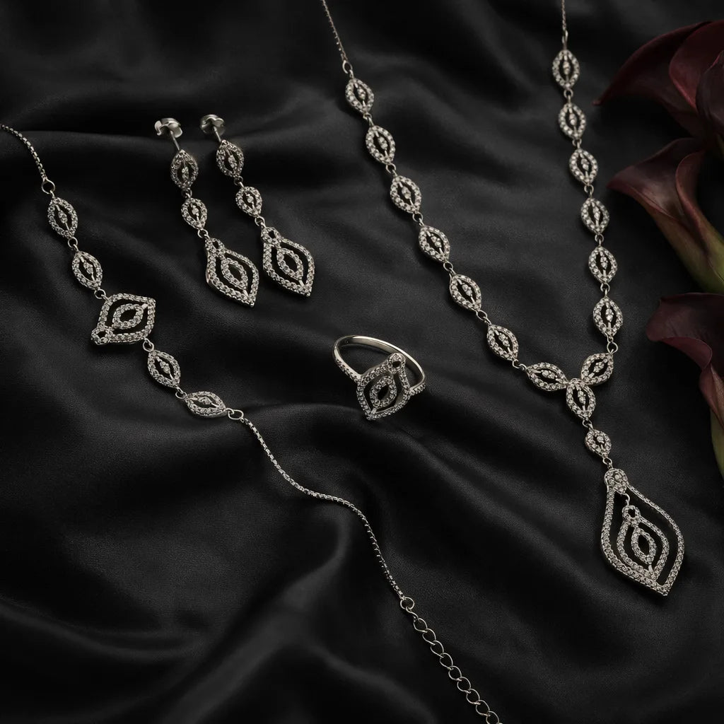 Glacia Rhodium Necklace Set With Bracelet 1
