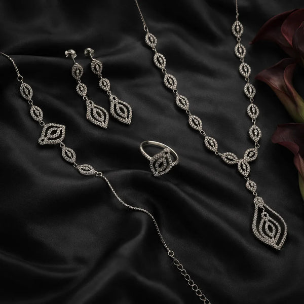 Glacia Rhodium Necklace Set With Bracelet 1