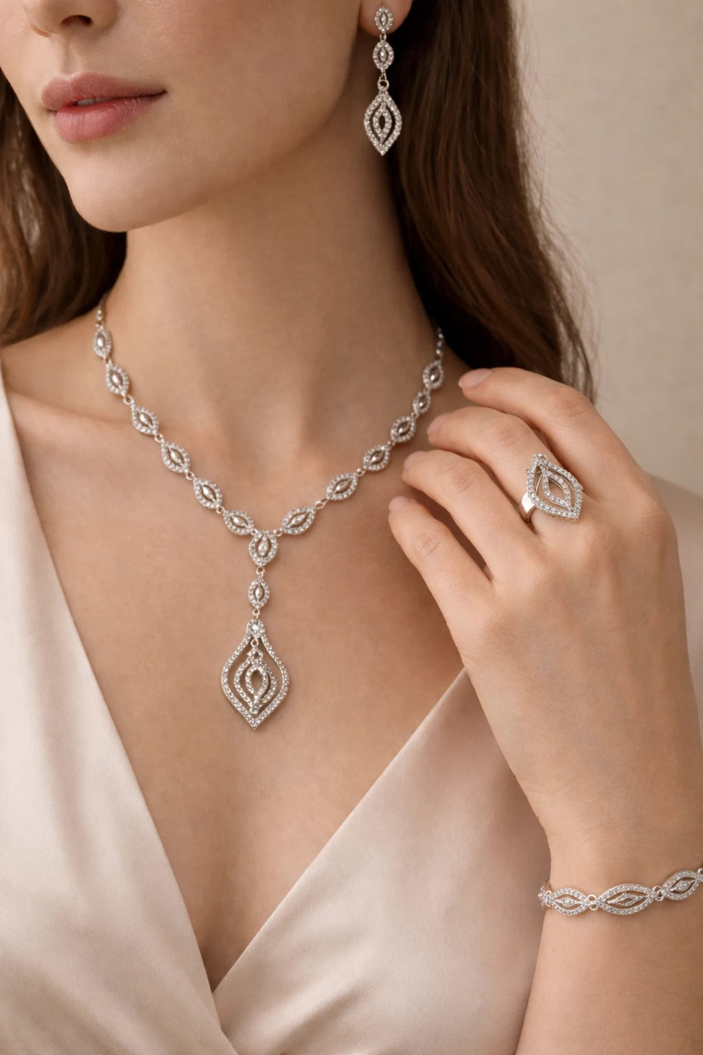 Glacia Rhodium Necklace Set With Bracelet 2