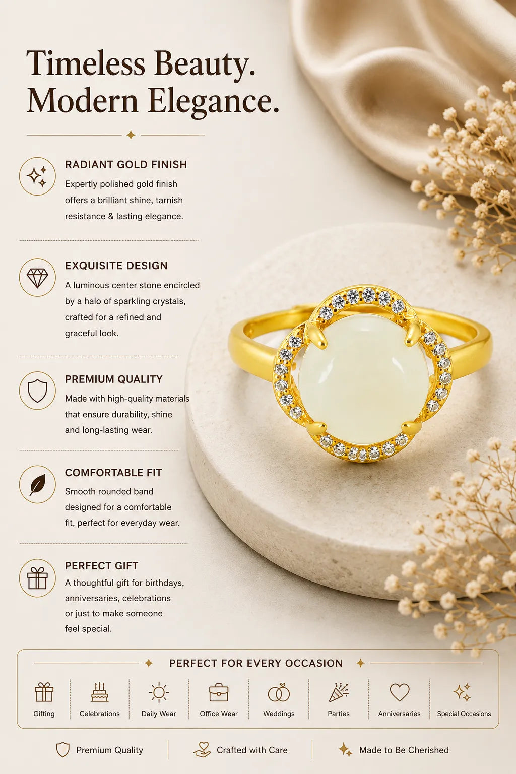 Golden Moon Adjustable Gold Plated Ring for Women 3