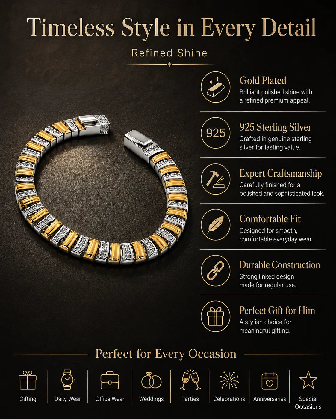 Golden Titan Gold Plated Studded Bracelet for Men 3