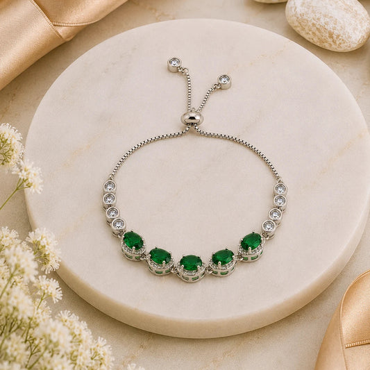 Green Radiance Studded Rhodium Bracelet for Women 1