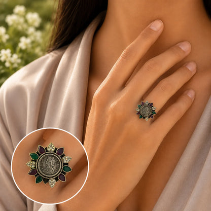 Her Majesty Oxidised Adjustable Ring for Women 2