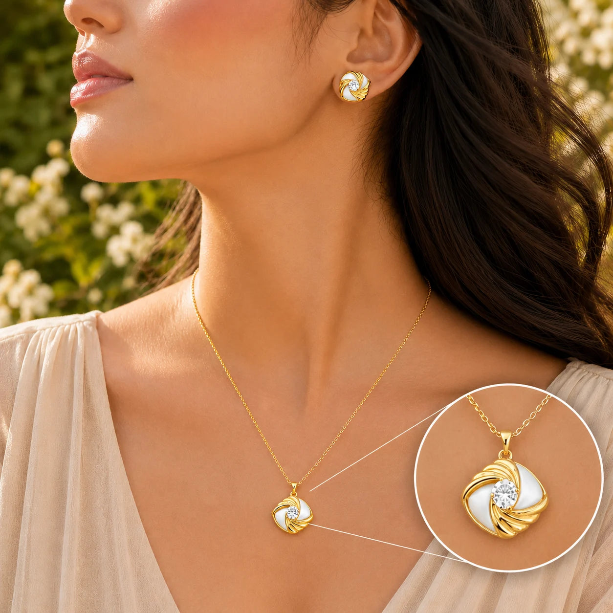 Heritage Gold Plated MOP Pendant Set 4