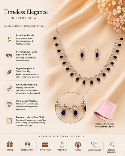 Illustria Blue Studded Rhodium Necklace Set 3