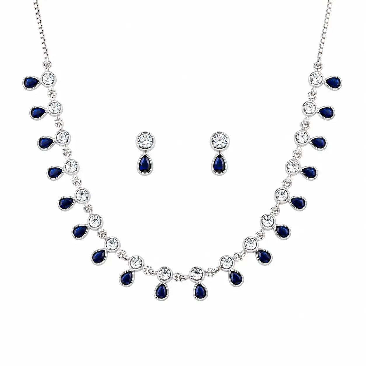 Illustria Blue Studded Rhodium Necklace Set 4