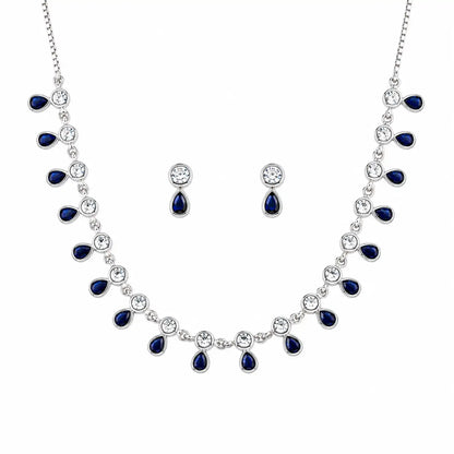 Illustria Blue Studded Rhodium Necklace Set 4