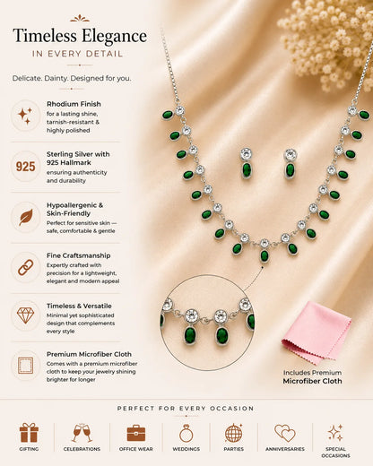 Illustria Green Studded Rhodium Necklace Set 3