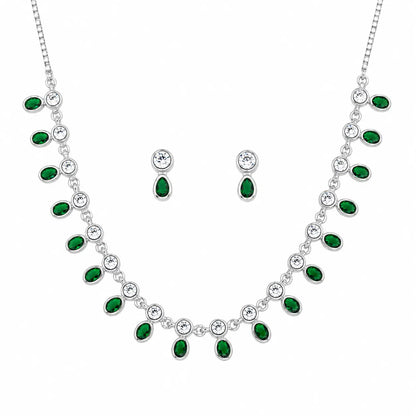 Illustria Green Studded Rhodium Necklace Set 4