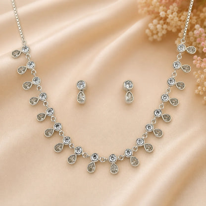 Illustria White Studded Rhodium Necklace Set 1
